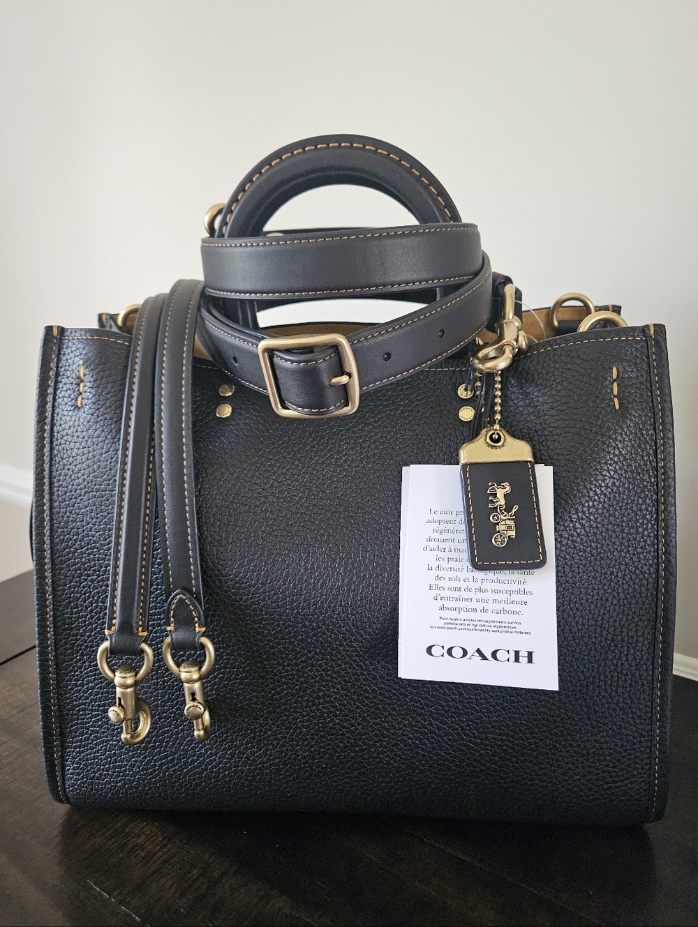COACH ROGUE 30 NWT Black Pebbled Leather Gold-Tone Hardware and Tag